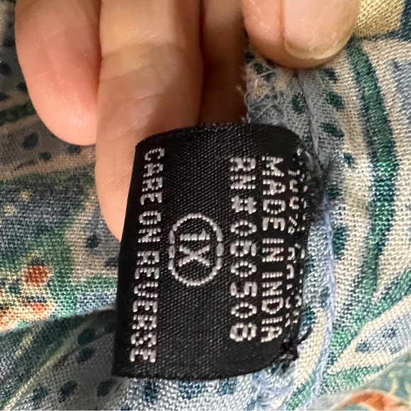 Pyramid Collection Bohemian Blue Floral Print Long Ruffle Sleeve Jumpsuit Sz 1X - Picture 10 of 12